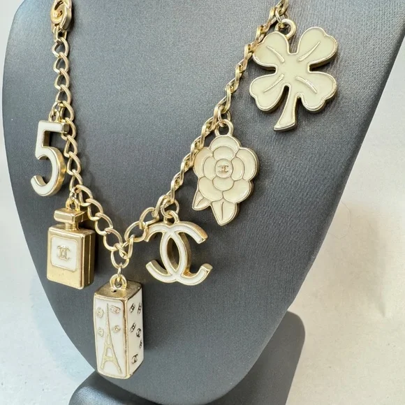 Vintage CHANEL Charm Necklace - Ivory Enamel, Made in France